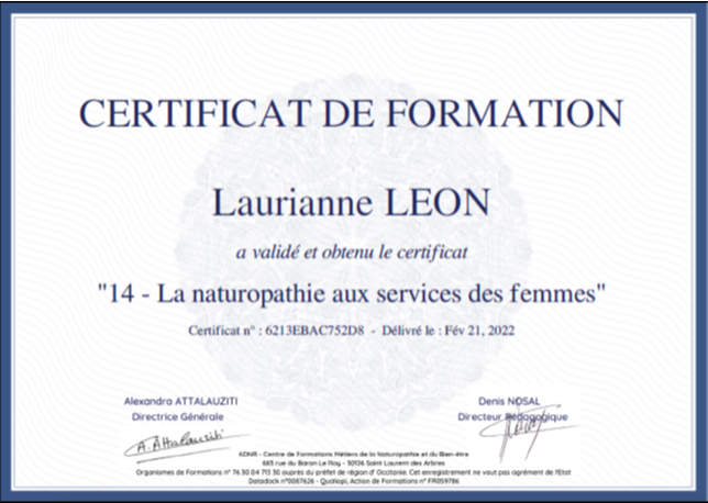 Certificat de formation, accompagnement de la femme, naturopathie, energeticienne, nimes, bien etre